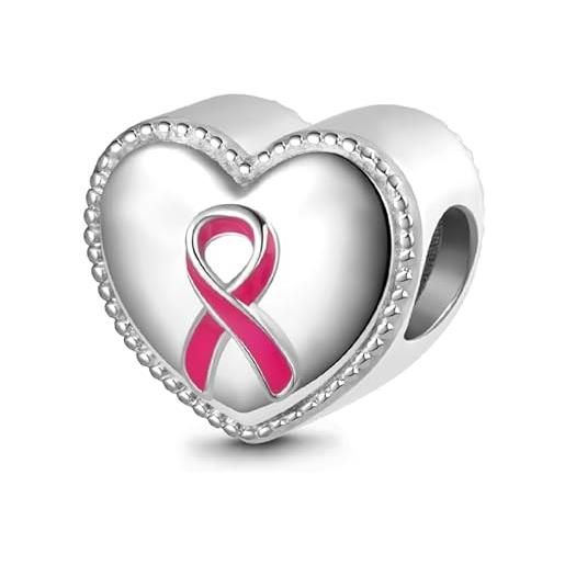 GNOCE ciondolo cuore con nastro rosa per la sensibilizzazione al cancro al seno per donne, regalo di perle per lei
