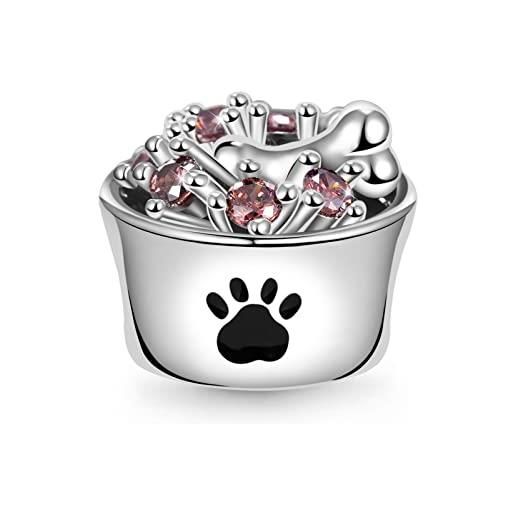 GNOCE charm bead pet food ciotola charm argento 925 con pietre preziose marrone per bracciale/collana gioielli regalo ragazza moglie figlia