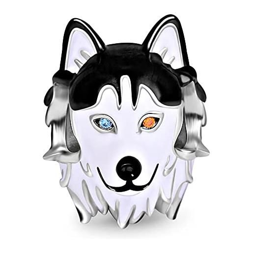 GNOCE argento sterling 925 eterocromia husky dog charm pearl dog pendant con occhi bicolore si adatta a tutta la catena il mglior regalo per la famiglia e gli amici