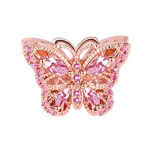 GNOCE farfalla charm bead argento 18 carati oro rosa charm con cubic zirconia pietra bracciale/collana gioielli di moda per le donne