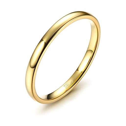 Diamday anello in argento 925 per uomo donna oro semplice anello fascia nuziale classici coppia fedine midi band per fidanzamento comfort fit 2mm 27