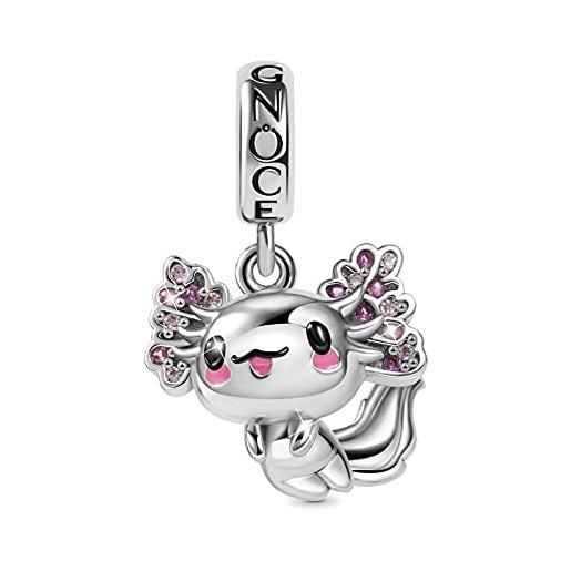 GNOCE charms perla fascino axolotl messicano realizzato in argento sterling 925 intarsiato con pietre preziose viola di cristallo bracciale adatto/collana regalo per donna ragazza figlia