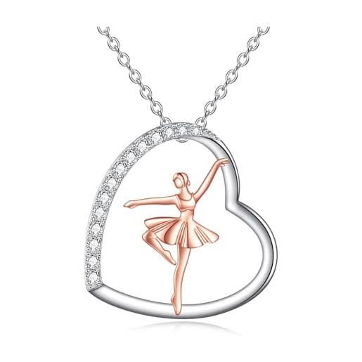VONALA collana da donna in argento sterling 925 con ciondolo a forma di cuore, balletto, catena da ballerina, gioiello da ginnasta, regalo di compleanno per adolescenti ragazze e donne, argento