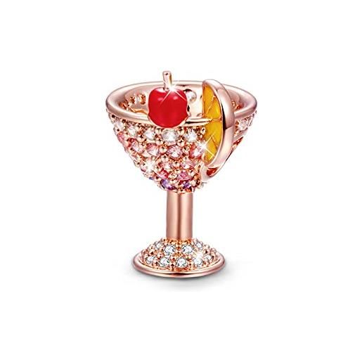GNOCE charm cocktail con ciliegia limone in agento s925 beviamo un cocktail oro rosa charm bead con zirconi per bracciali e collana regalo di natale per famiglia moglie figlia amico
