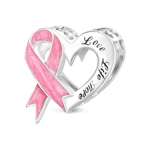 GNOCE charm cuore con nastro rosa per la sensibilizzazione al cancro al seno per donne, regalo di gioielli a perle per lei