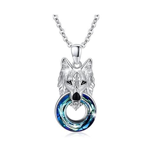 MEDWISE wolf - collana da ragazza, in argento sterling 925, con lupo e cristalli, per donne, ragazze, figlie, madri, mogli, regalo, argento sterling, zirconia