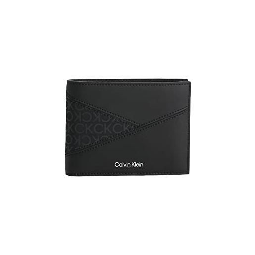 Calvin Klein portafoglio con portamonete da uomo marchio, modello ck remake trifold 10cc w/coin k50k510490, realizzato in pelle sintetica. Nero