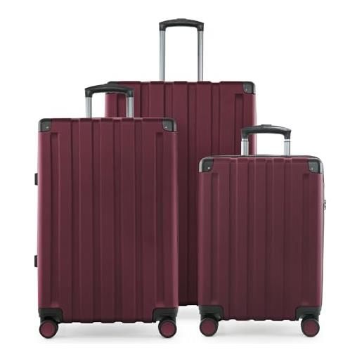 Hauptstadtkoffer q-damm - set di 3 valigie - valigia bagaglio a mano 54 cm, valigia media 68 cm + valigia da viaggio grande 78 cm, guscio rigido abs, tsa, borgogna