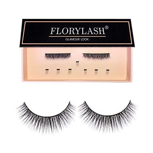 Florylash® | glamour look - ciglia magnetiche 3 magneti ciglia finte magnetiche naturali senza eyeliner 3d volume set riutilizzabile (taglia s (larghezza 25 mm))