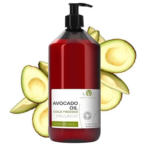 B. O. T cosmetic & wellness - olio di avocado biologico | per capelli, viso e corpo | antirughe naturale | idratante e cura unghie | struccante, 1 litro
