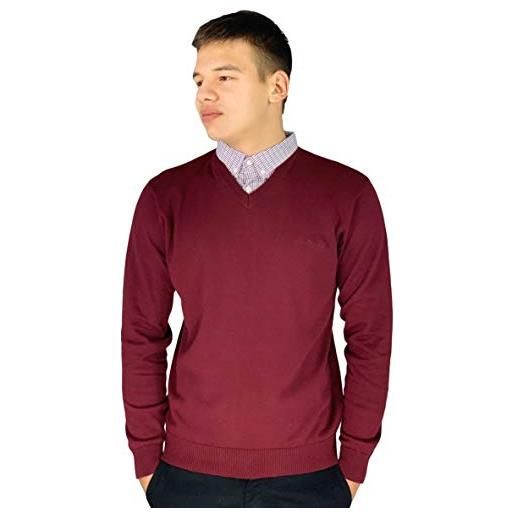 Pierre Cardin - maglione lavorato a maglia con scollo a v e inserto con il colletto di camicia rosso scuro 4xl