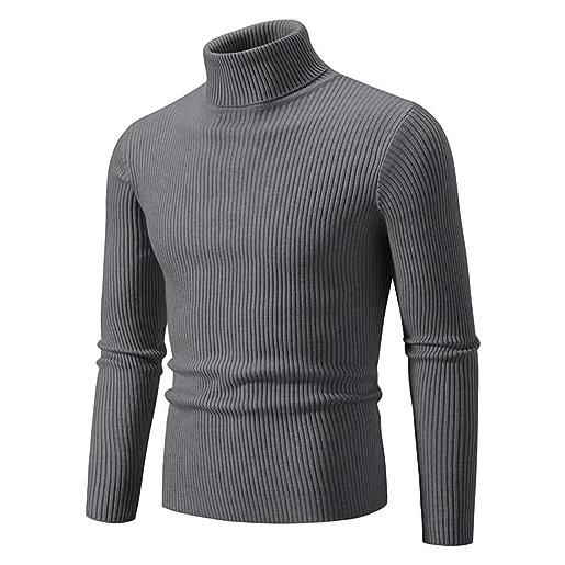 Generic maglione da uomo a maniche lunghe in lana dolcevita tinta unita pullover a righe autunno inverno dark gray9 m
