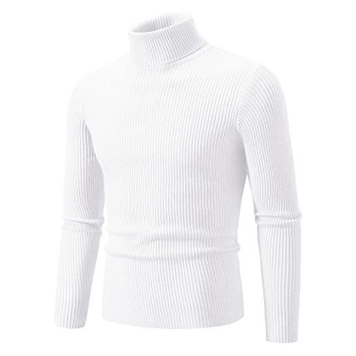 Generic maglione da uomo a maniche lunghe in lana dolcevita tinta unita pullover a righe autunno inverno white m
