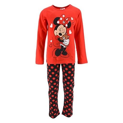 Disney minnie mouse pigiama per ragazza, pigiama in morbido cotone, maglietta e pantaloni lunghi per bambina, design minnie mouse, taglia 4 anni - rosso