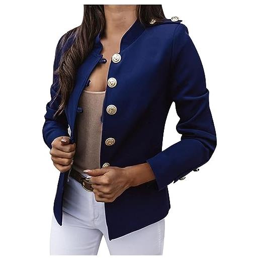 Yeooa giacca da abito a maniche lunghe da donna casual slim con bottoni in alto risvolto tinta unita elegante giacca da lavoro cappotto corto alla moda (blu, xl)