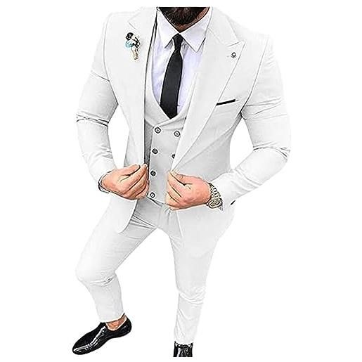 ERICAT abiti da uomo for la festa nuziale abiti da lavoro e casual risvolto a punta 3 pezzi (giacca + gilet + pantaloni) vestibilità slim (color: white, size: xxs(eu42))