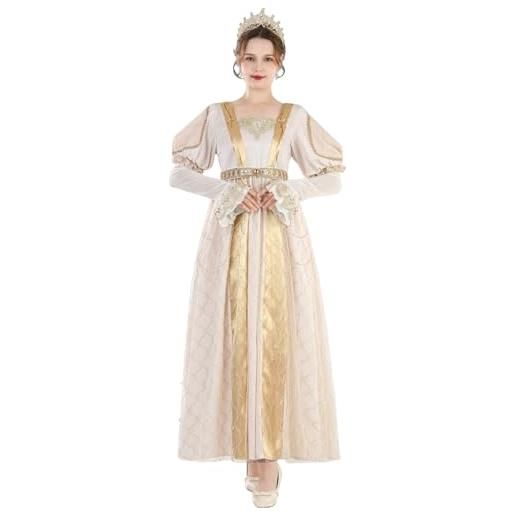 Fiamll donne medievale vittoriana vita alta retro regency abito da donna retro nastro volant maniche a sbuffo abito, gold, s