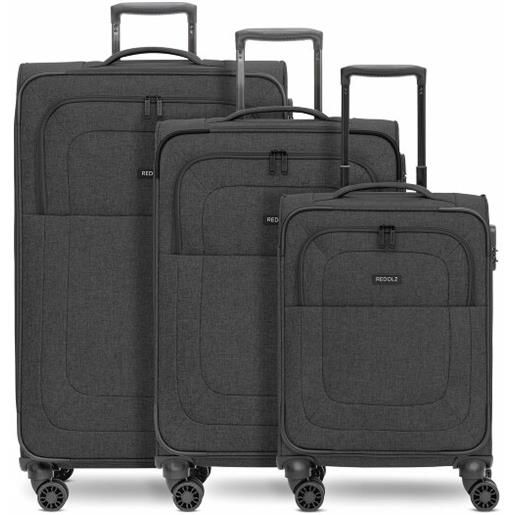 Redolz essentials 12 three set set di valigie a 4 ruote, 3 pezzi, con ripiegamento elastico nero