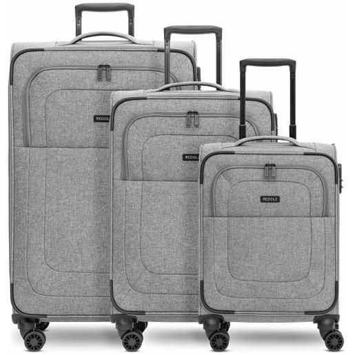 Redolz essentials 12 three set set di valigie a 4 ruote, 3 pezzi, con ripiegamento elastico grigio