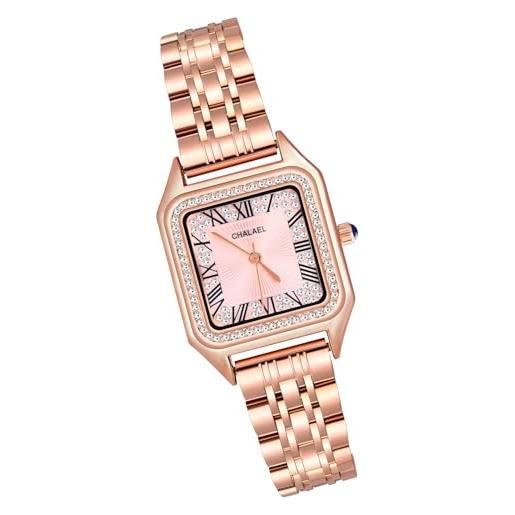 MICGIGI orologio da polso al quarzo da donna in oro rosa, rettangolare con numeri romani, quadrante analogico con cinturino in acciaio inossidabile, bracciale