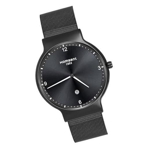 MICGIGI orologio da polso al quarzo da uomo ultra sottile quadrante rotondo stile semplice orologio con cinturino in acciaio inossidabile (nero)