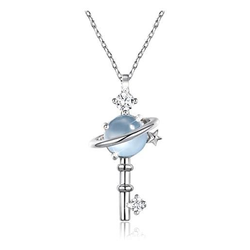 GNOCE collana con chiave a forma di pianeta con topazio azzurro in argento sterling intarsiato con gemme di cristallo per ragazze gioielli da donna sposa san valentino regalo per la festa della donna