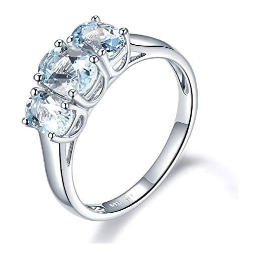 Jewelry gioielli 1.59ct acquamarina naturale fidanzamento fede di nozze in argento sterling 925 solido gemma blu fine elegante per le donne regalo nuovo e argento, 16 1/2, colore: blu, cod. Sr3475aq