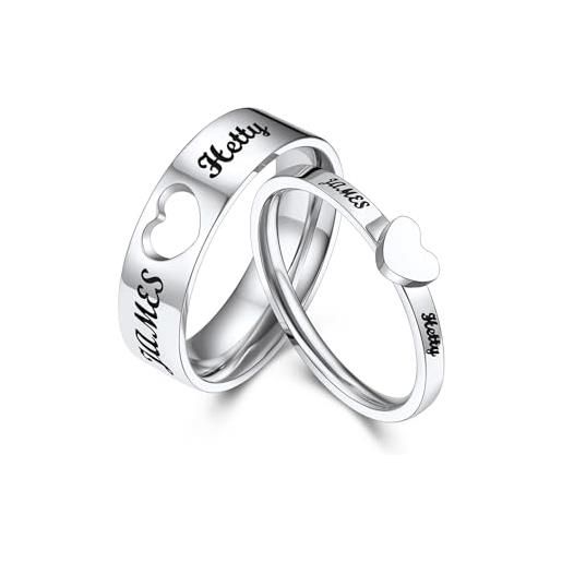 Bestyle fedine fidanzamento coppia, argento anello cuore personalizzato con incisione, 12-31 misura anelli coppia fidanzati, gioielli per coppia nuziali