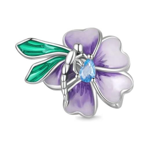 GNOCE farfalla scintillante cuore charms per bracciale 925 argento sterling daisy fiore charm bead per donne ragazze figlia fit bracciale (libellula fiore)