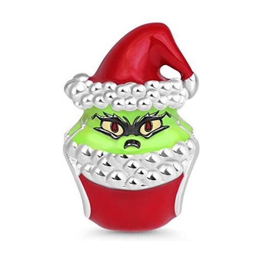 GNOCE green monster cup cake charms perla 925 sterling silver christmas magic grinch beads charm fit per braccialetto/collana regalo per donna uomo appassionati di film