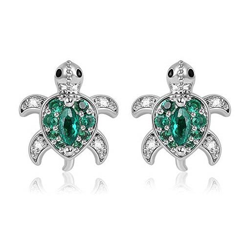 Gnoce orecchini pendenti tartaruga verde s925 orecchini pendenti tartaruga argento con zirconi cubici animali di pietra orecchini moda regalo gioielli per donne ragazze