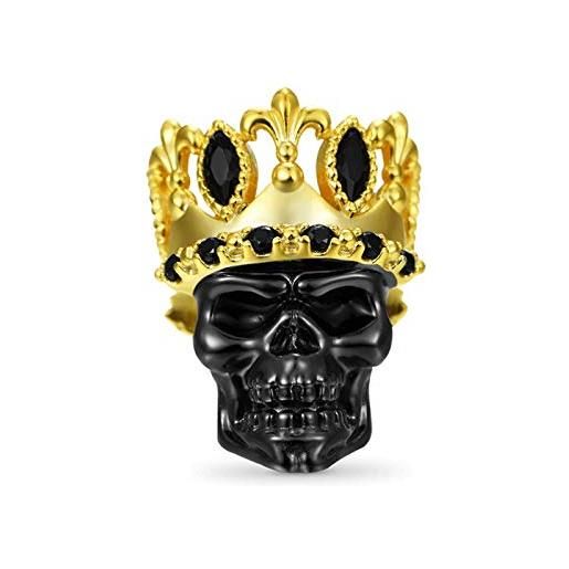 GNOCE crown skull charms pearl sterling silver 18k gold plated black skull charms bead fit bracciale/collana per donna uomo ragazze