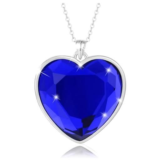 PAVEL'S collana da donna motivo "cuore dell'oceano", con zirconi blu, in argento 925 rodiato, regalo da donna, con confezione regalo di alta qualità