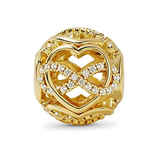 GNOCE infinity & heart charm bead in argento sterling placcato in oro 18 carati intrecciato perline vuote bracciale/collana con ciondolo in oro per le donne figlia delle ragazze