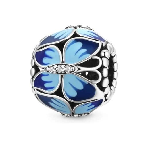 GNOCE blu morpho farfalla charm bead argento sterling 925 con smalti sfumati blu adatto a bracciale/collana per donne ragazze figlia
