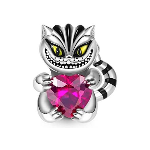 GNOCE charm bead cheshire cat abbracciare cuore pietra preziosa charm argento 925 bracciale nero collana gioielli regalo per donna (gatto del cheshire)