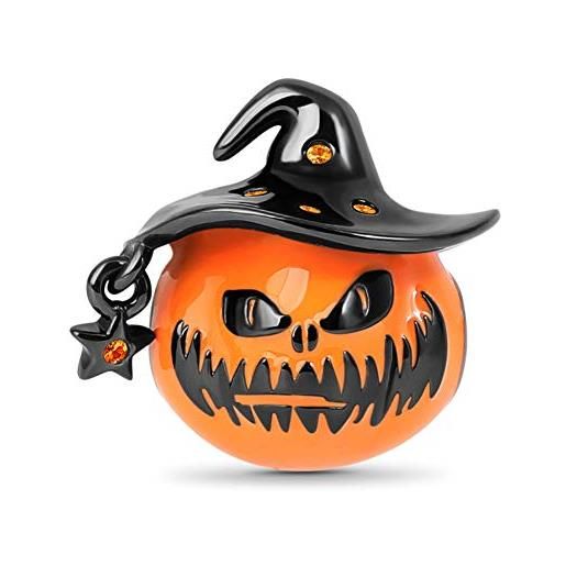 GNOCE halloween horror charm bead sterling silver pumpkin charm bead con cappello da mago nero adatto a tutti i bracciali/collana regalo per le donne