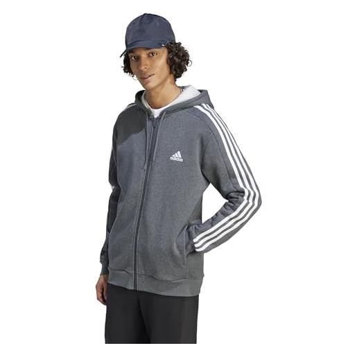 adidas essentials fleece 3-stripes full-zip hoodie top con cappuccio, semi lucid blue, m men's