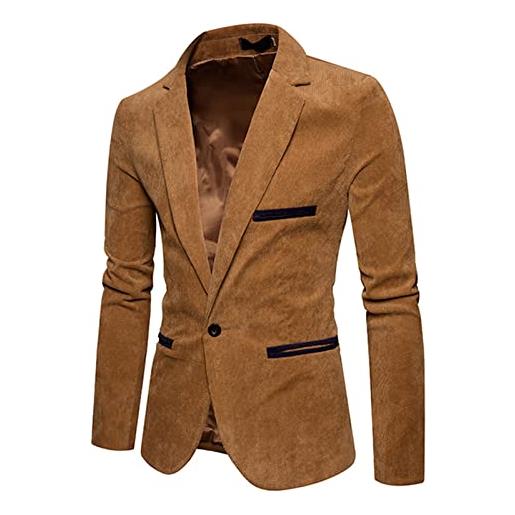 Beokeuioe giacca da uomo con bottoni, casual, per il tempo libero, vestibilità comoda, giacca da uomo in velluto a coste, blazer, giacca con colletto alto, vestibilità regolare, b khaki. , l