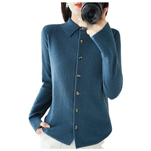 Youllyuu maglione da donna in maglia di lana con colletto a polo maglione a tinta unita camicia pullover, blu alghe. , l