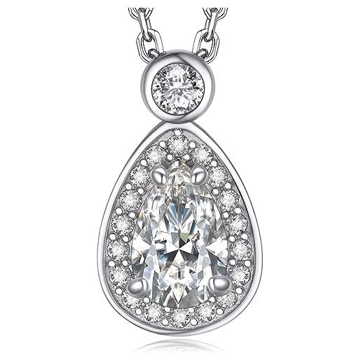 MomentWish collana da donna, con diamanti di moissanite, in argento 925, con ciondolo solitario vvs1 d, colore con confezione regalo, regalo per donne e fidanzate, argento sterling, moissanite