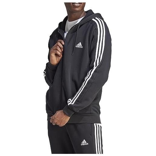 Adidas essentials fleece 3 strisce full-zip top con cappuccio, nero, 3xl uomo