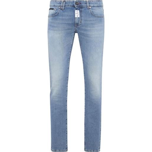 Philipp Plein jeans skinny con placca logo - blu