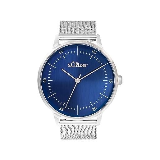 s.Oliver 2036583 - orologio da polso analogico al quarzo, con cinturino in acciaio inox, impermeabile, 5 bar, in confezione regalo, blu, bracciale