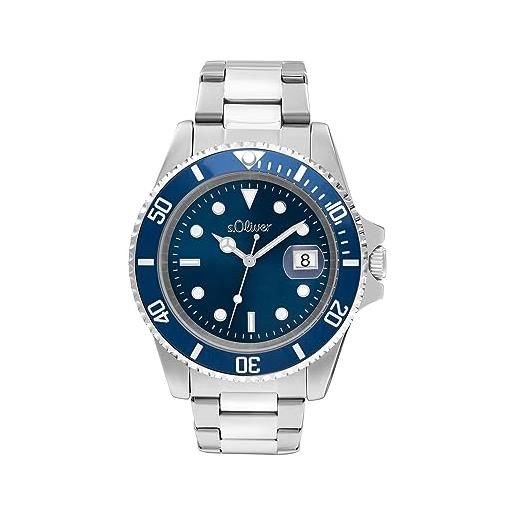 s.Oliver 2036547 - orologio da polso analogico al quarzo, con cinturino in acciaio inox, impermeabile, 5 bar, in confezione regalo, blu, bracciale