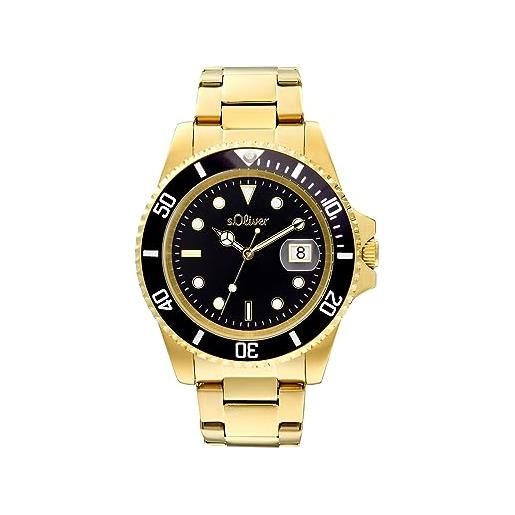 s.Oliver 2036547 - orologio da polso analogico al quarzo, con cinturino in acciaio inox, impermeabile, 5 bar, in confezione regalo, nero , bracciale