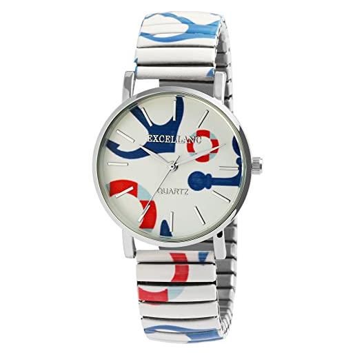 Excellanc orologio da donna con cinturino in acciaio inox, ø 36 mm, motivo colorato, stampa analogico, al quarzo, 1700060, bianco, bracciale