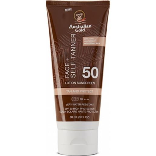 Australian Gold spf 50 face+ self tanner lotion 88ml - crema solare viso abbronzante protezione alta