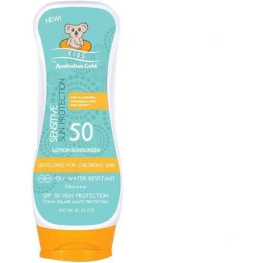 Australian Gold spf50 lotion sunscreen kids sensitive sun protection 237ml - protezione solare bambini spf50 water resistant