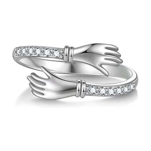 CHENGHONG anello da donna in argento sterling 925, regolabile, per coppia, con mani aperte, idea regalo per donne e fidanzate, argento sterling, zirconia cubica